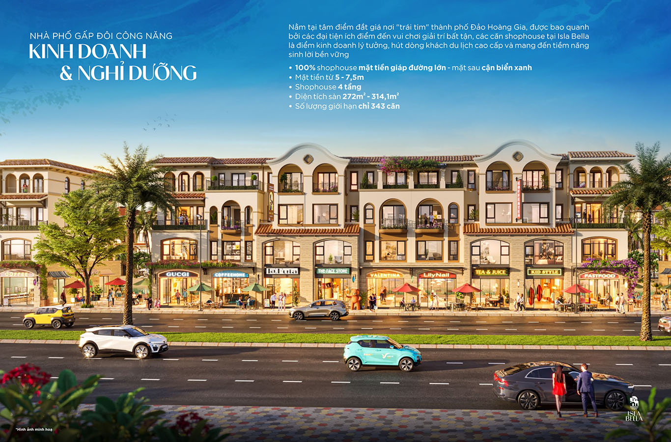 Phối cảnh Shophouse phân khu Đảo Thiên Đường Isla Bella Vinhomes Royal Island Vũ Yên