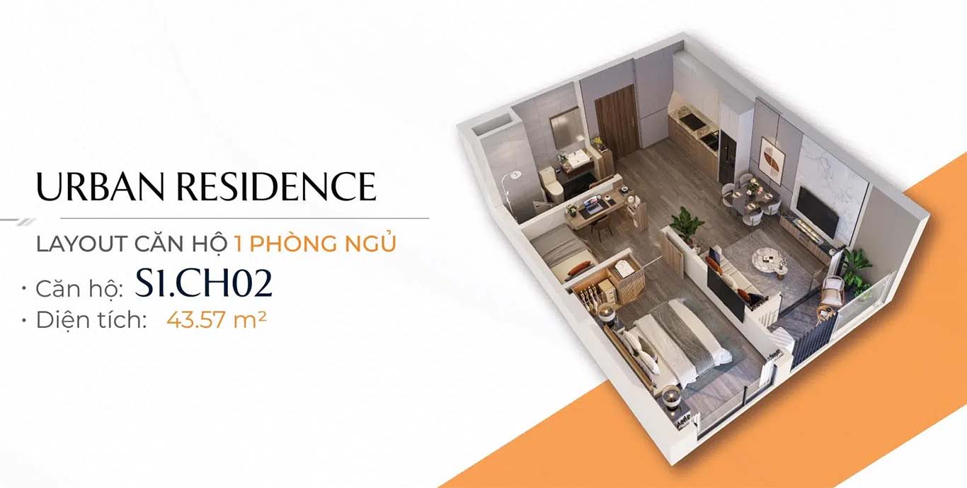 Layout thiết kế căn hộ 1PN+ The Harbor Skyline Vũ Yên