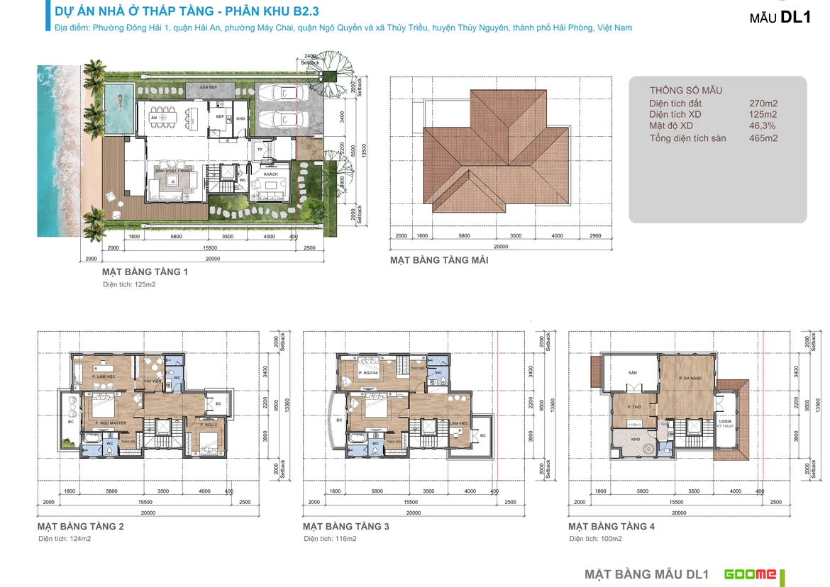 Layout thiết kế biệt thự đơn lập DL1