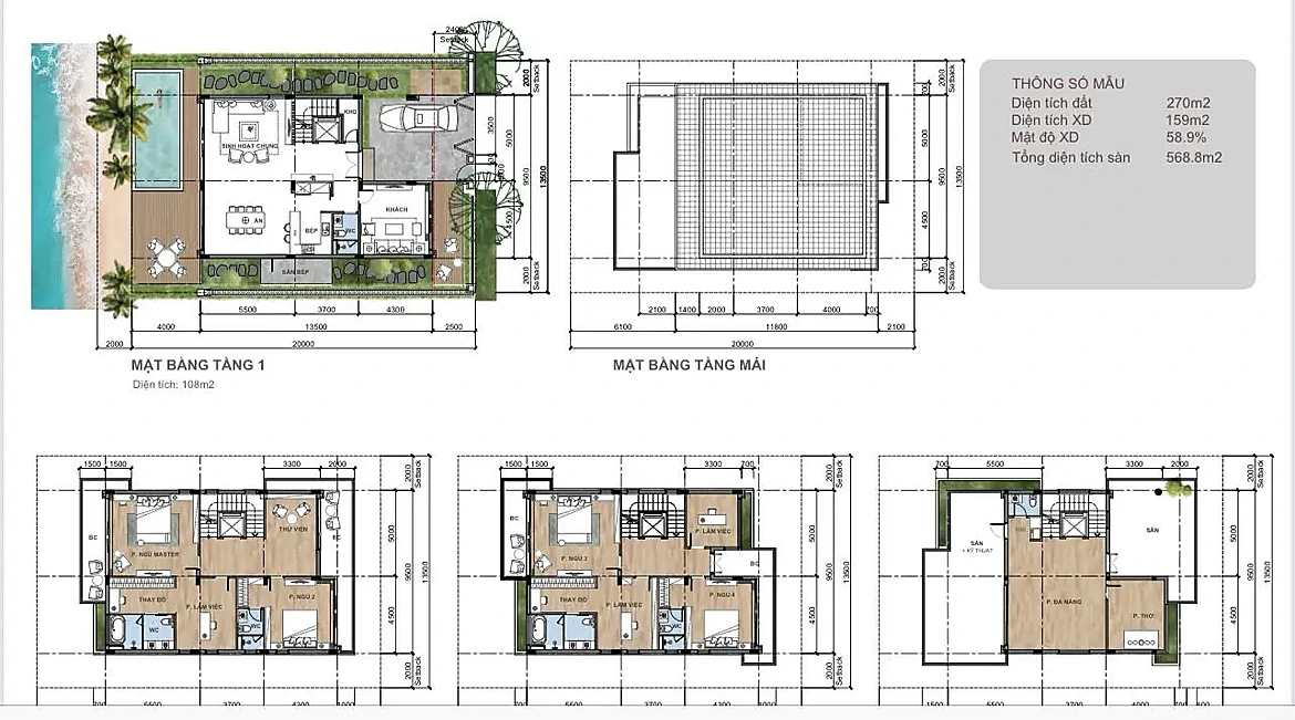 Layout thiết kế từng tầng biệt thự đơn lập The Tropic Hoàng Thành