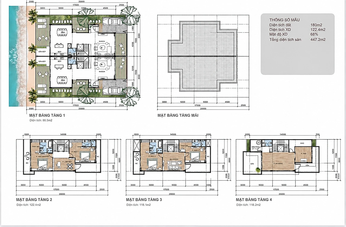 Layout thiết kế từng tầng biệt thự song lập The Tropic Hoàng Thành Vũ Yên