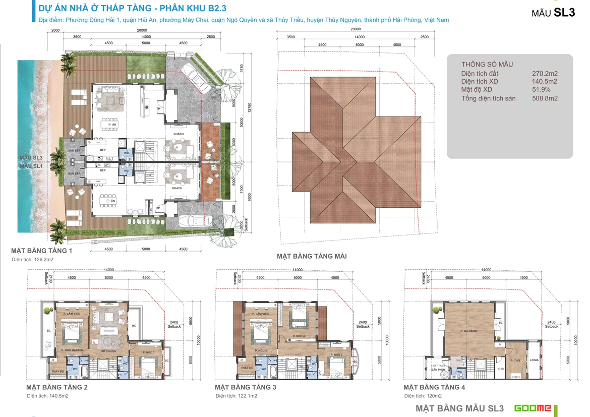 Layout thiết kế biệt thự song lập Đảo Thiên Đường căn góc 270m2