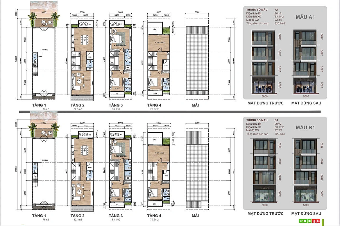 Layout thiết kế từng tầng nhà phố Shophouse The Tropic Hoàng Thành Vũ Yên