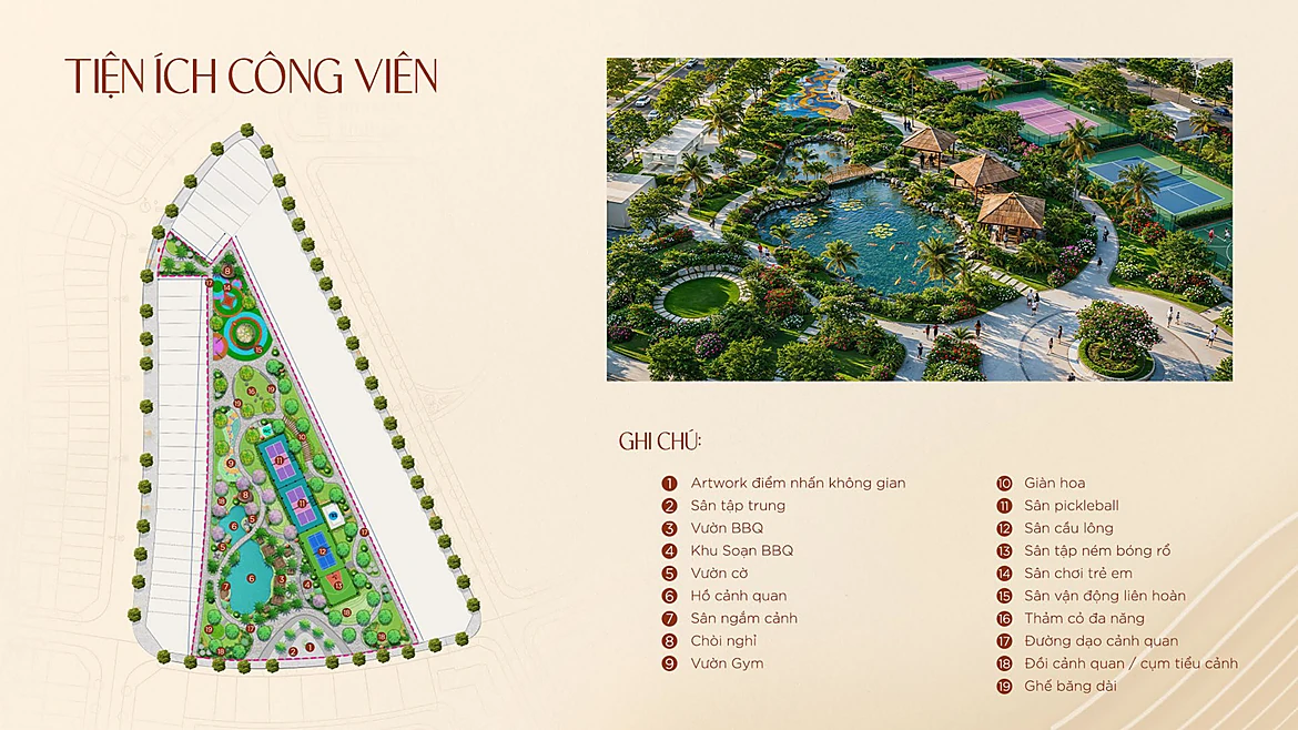 Công viên nội khu mặt sau các dãy Shophouse trục đường Hạnh Phúc & Hoàng Thành 1