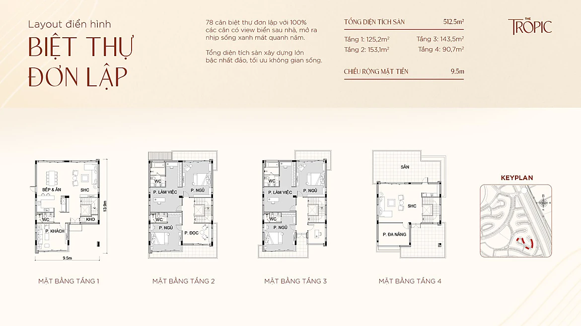 Layout điển hình biệt thự đơn lập The Tropic Hoàng Thành