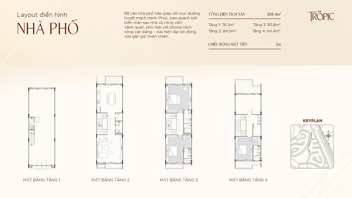 Layout điển hình nhà phố Shophouse The Tropic Hoàng Thành