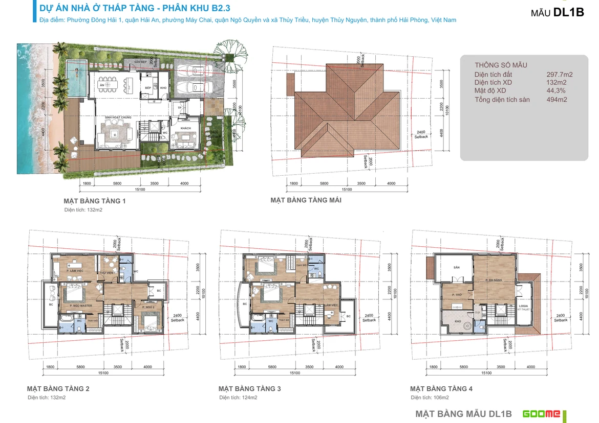 Layout thiết kế từng tầng mẫu DL1B 297m2