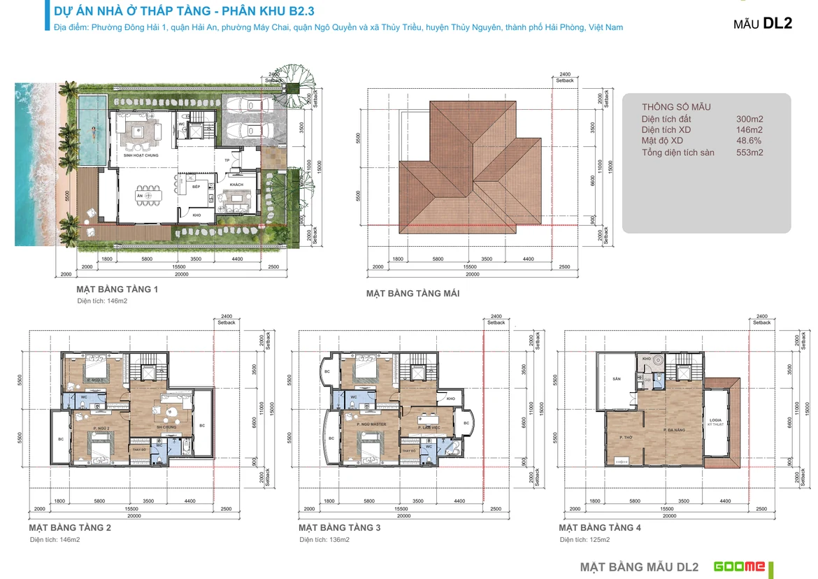 Layout thiết kế từng tầng biệt thự đơn lập 300m2