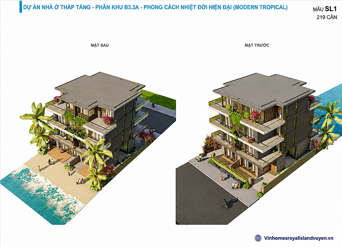 Mẫu thiết kế biệt thự song lập The Tropic Hoàng Thành 180m2