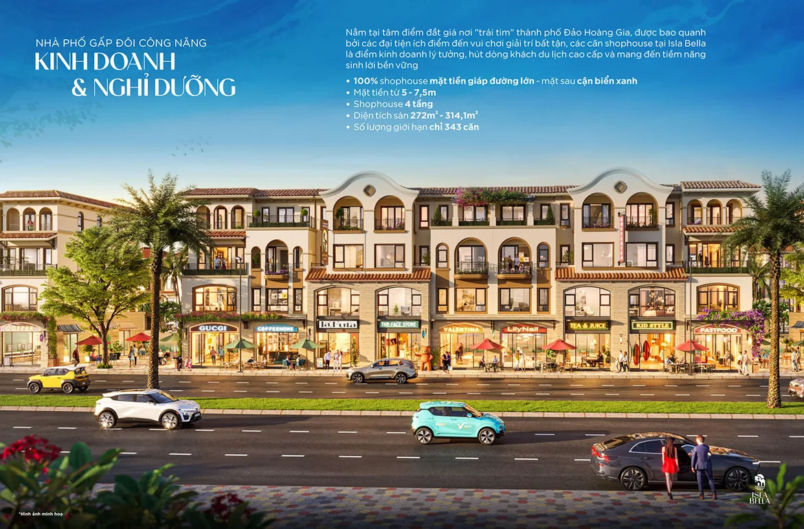 Phối cảnh Shophouse Đảo Thiên Đường Isla Bella trục đường chính