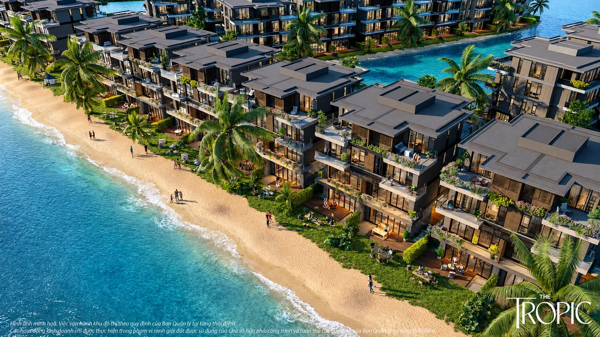 Phối cảnh nội khu & biển mặn sau nhà The Tropic Hoàng Thành